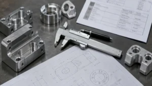CNC machined parts with drawing and calipers for cost planning