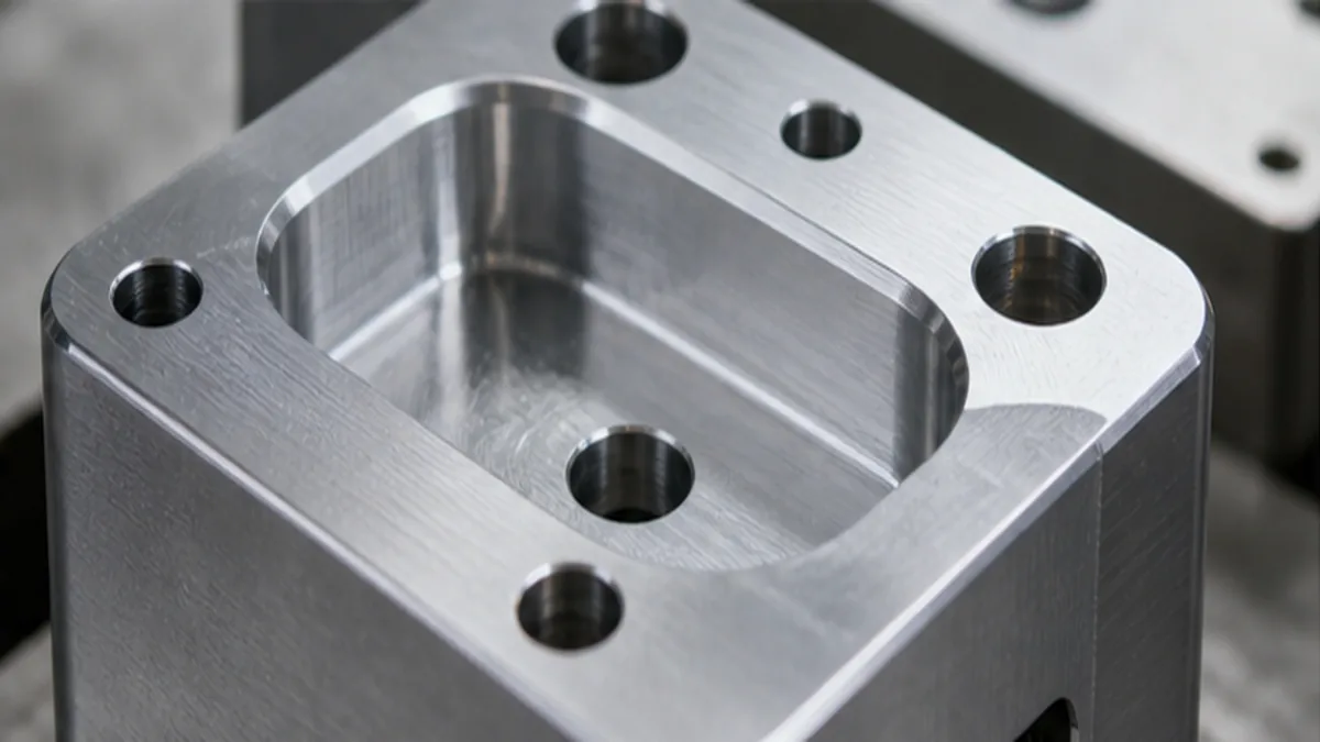 Machined aluminum part with large radii holes and chamfered edges