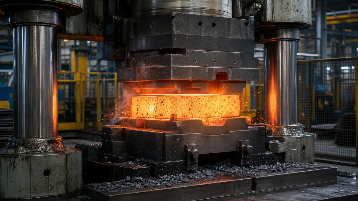 Hydraulic press forging a hot steel billet with controlled pressure