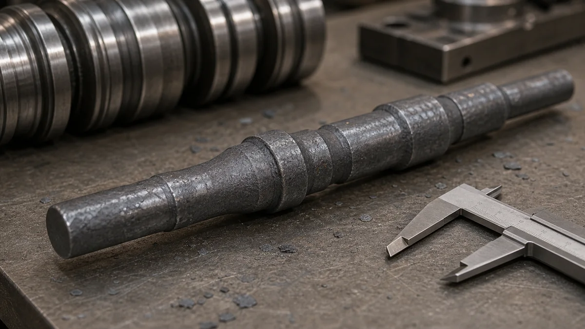 Roll forged stepped metal bar preform with grooved roll tooling and calipers