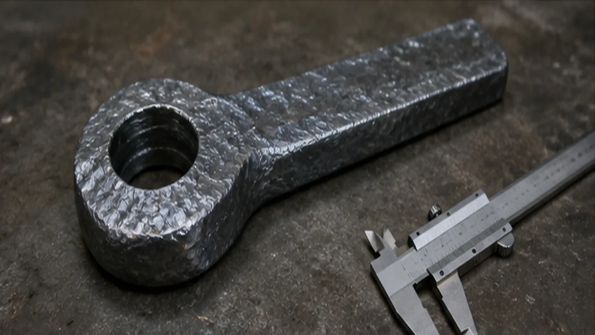 Forged steel blank inspected with calipers after smith forging
