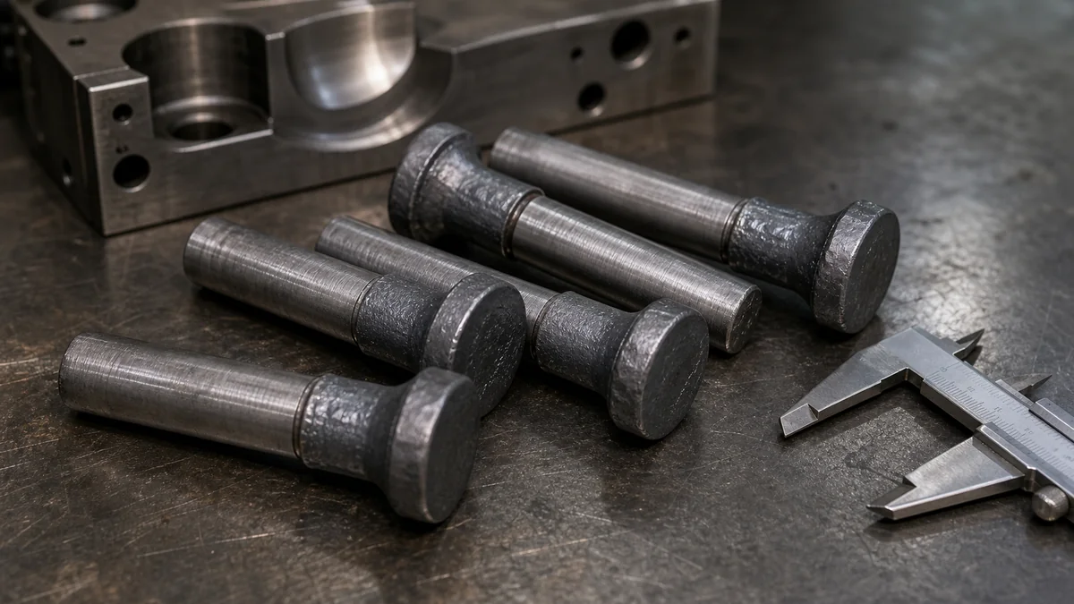 Upset forged steel rods with enlarged heads inspected with calipers